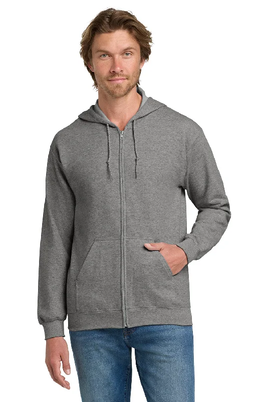 Men's pre-shrunk hoodie-Gildan Mens Pill Resistant Full Zip Hooded Sweatshirt Hoodie w/ Pockets - Heather Graphite Grey