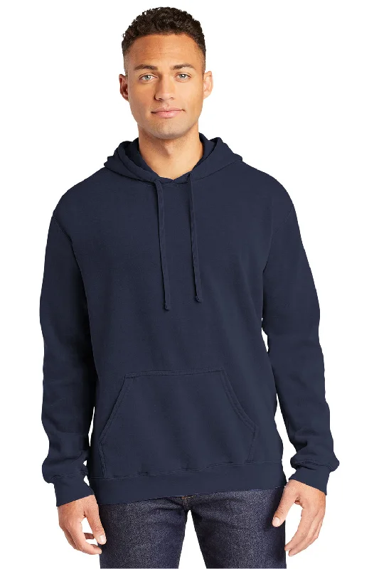 Men's performance hoodie-Comfort Colors Mens Hooded Sweatshirt Hoodie w/ Pouch Pocket - True Navy Blue