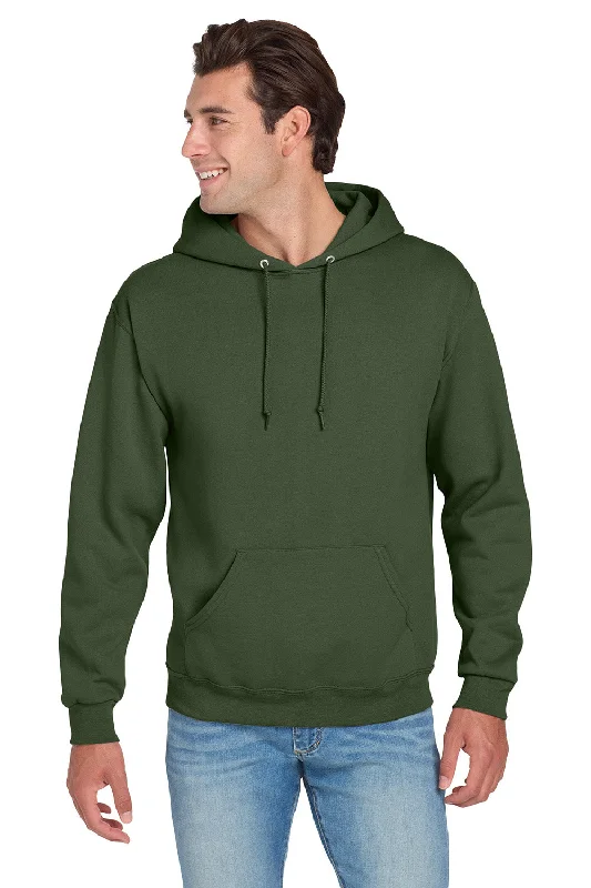 Men's gym-ready hoodie-Jerzees Mens NuBlend Pill Resistant Fleece Hooded Sweatshirt Hoodie w/ Pouch Pocket - Military Green