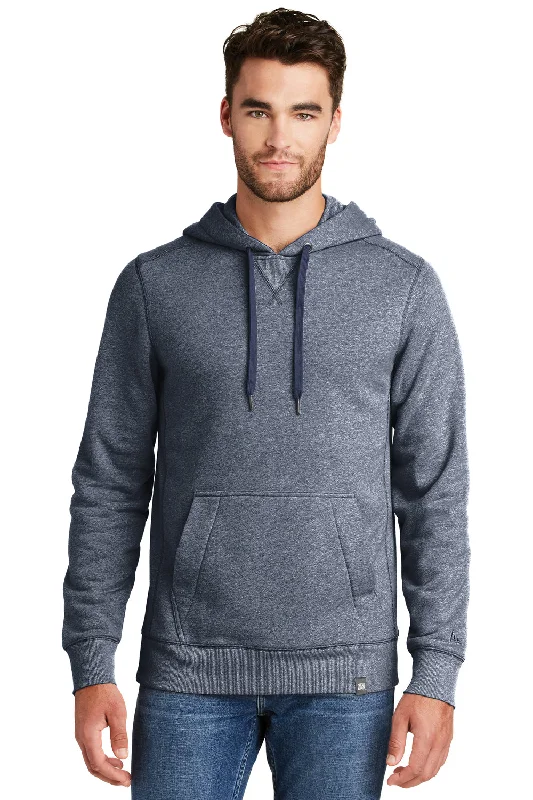 Men's versatile hoodie-New Era Mens Sueded French Terry Hooded Sweatshirt Hoodie w/ Pouch Pocket - Navy Blue Twist