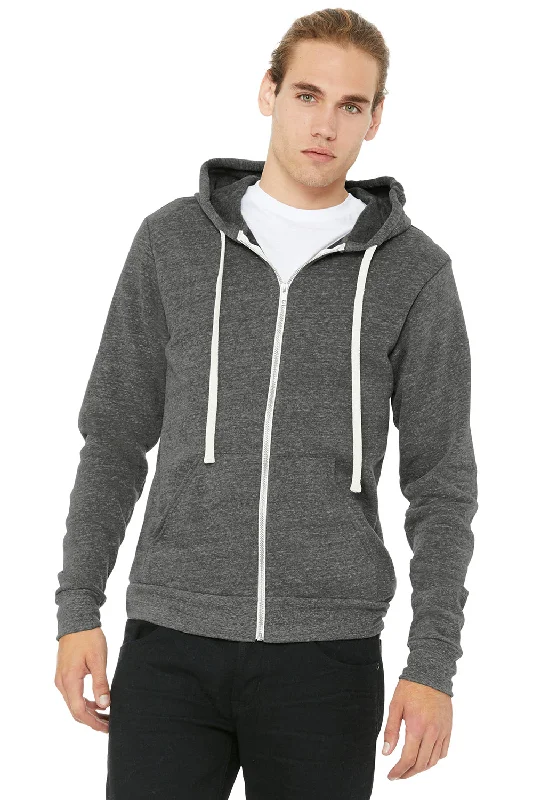 Men's high-performance hoodie-Bella + Canvas Mens Sponge Fleece Full Zip Hooded Sweatshirt Hoodie w/ Pockets - Grey