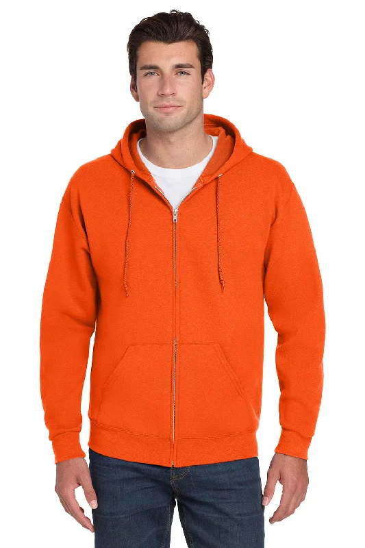 Men's weather-resistant hoodie-Jerzees Mens NuBlend Pill Resistant Fleece Full Zip Hooded Sweatshirt Hoodie w/ Pockets - Safety Orange