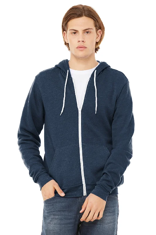 Men's organic hoodie-Bella + Canvas Mens Fleece Full Zip Hooded Sweatshirt Hoodie w/ Pockets - Heather Navy Blue