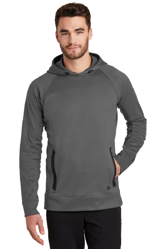 Men's pre-shrunk hoodie-New Era Mens Venue Fleece Moisture Wicking Hooded Sweatshirt Hoodie w/ Pockets - Graphite Grey