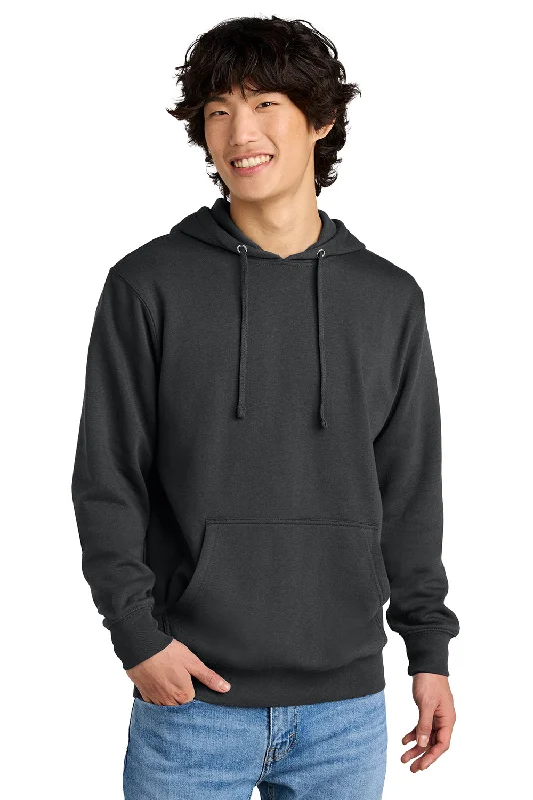 Men's fashionable hoodie-District Mens Very Important Fleece Hooded Sweatshirt Hoodie w/ Pouch Pocket - Charcoal Grey