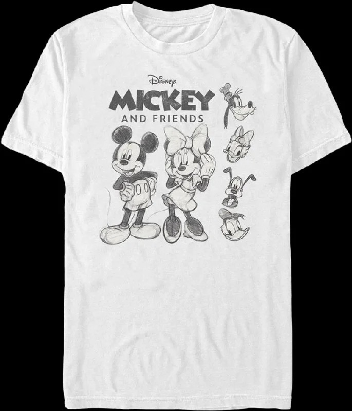 Men's distressed t-shirt-Mickey And Friends Sketches Disney T-Shirt