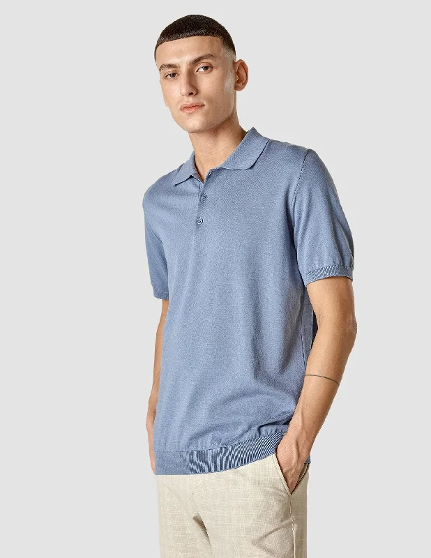 Men's gym performance travel polo shirt-Silk / Cotton Short Sleeve Polo Cloud Blue