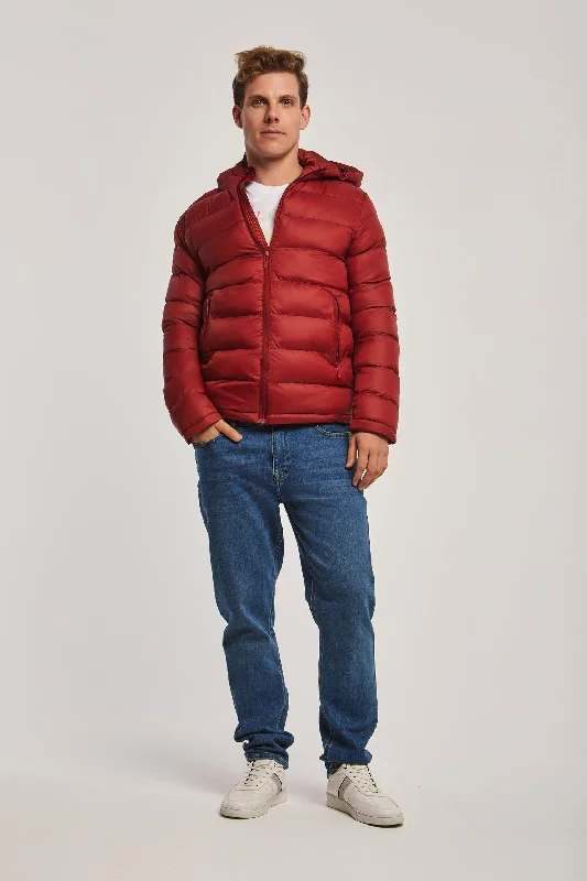 Men's breathable utility coat-Men Jacket Casual Puffer red