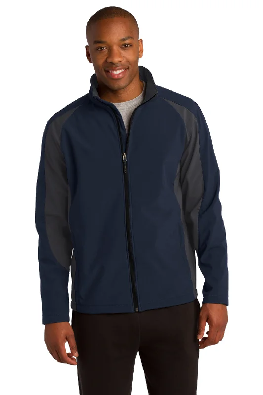 Men's sustainable utility jacket-Sport-Tek Mens Water Resistant Full Zip Jacket - True Navy Blue/Iron Grey - Closeout