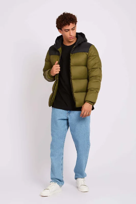 Men's summer utility coat-Men Jacket Fashion Puffer Olive