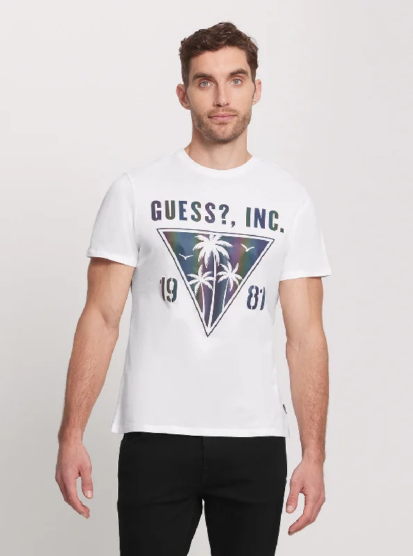 Men's fashion-forward t-shirt-Eco White Iridescent Palms T-Shirt