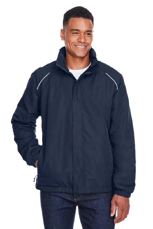 Men's sporty utility jacket-Core 365 Mens Profile Water Resistant Full Zip Hooded Jacket - Classic Navy Blue