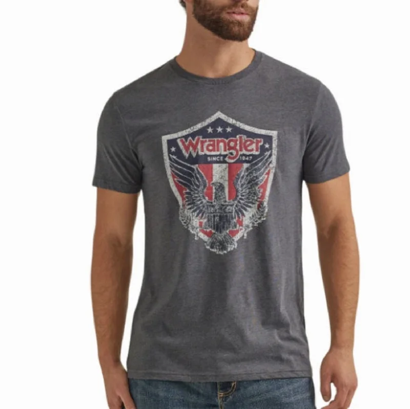 Men's fitted muscle t-shirt-Wrangler Men's Regular Fit Eagle Graphic Short Sleeve T-Shirt