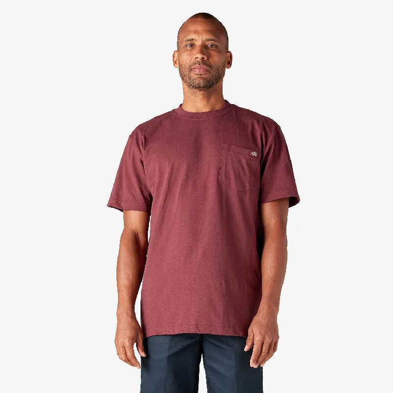 Men's longline t-shirt-Dickies Men's Heavyweight Short Sleeve Pocket T-Shirt_Burgundy