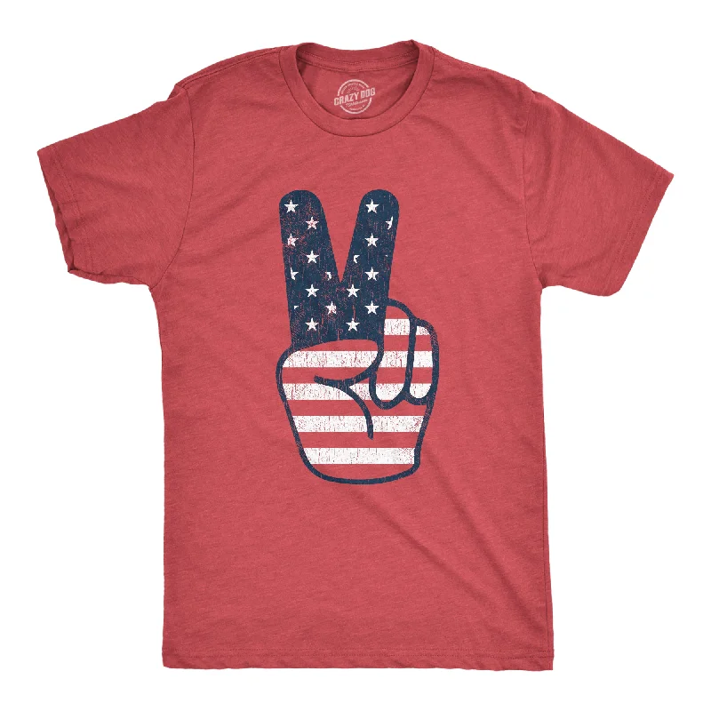 Men's wrinkle-resistant t-shirt-Peace Sign American Flag Men's T Shirt