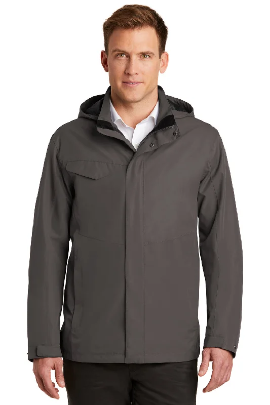 Men's relaxed fit varsity jacket-Port Authority Mens Collective Waterproof Full Zip Hooded Jacket - Graphite Grey