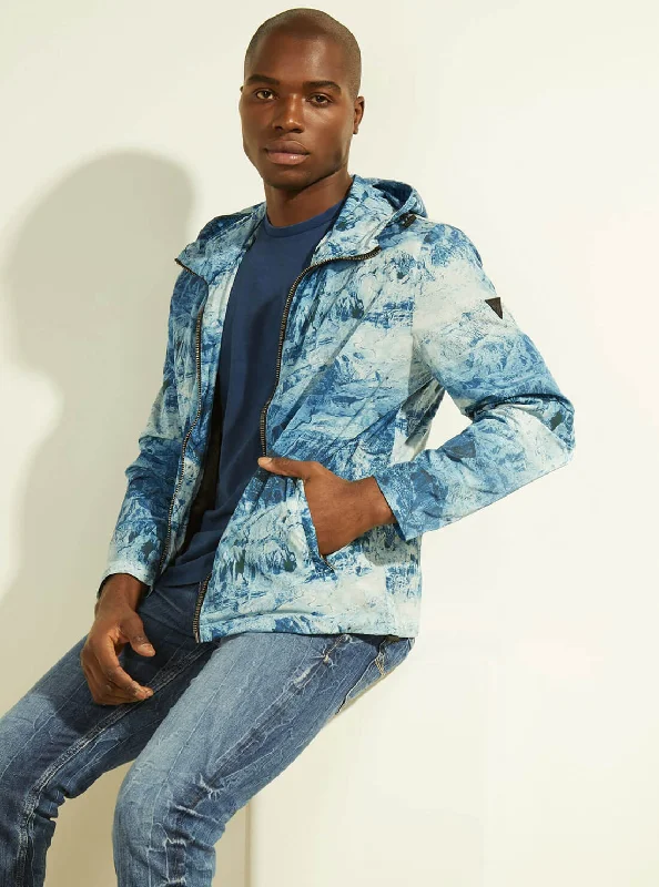 Men's sporty utility jacket-Blue Cali Mountain Print Woven Jacket