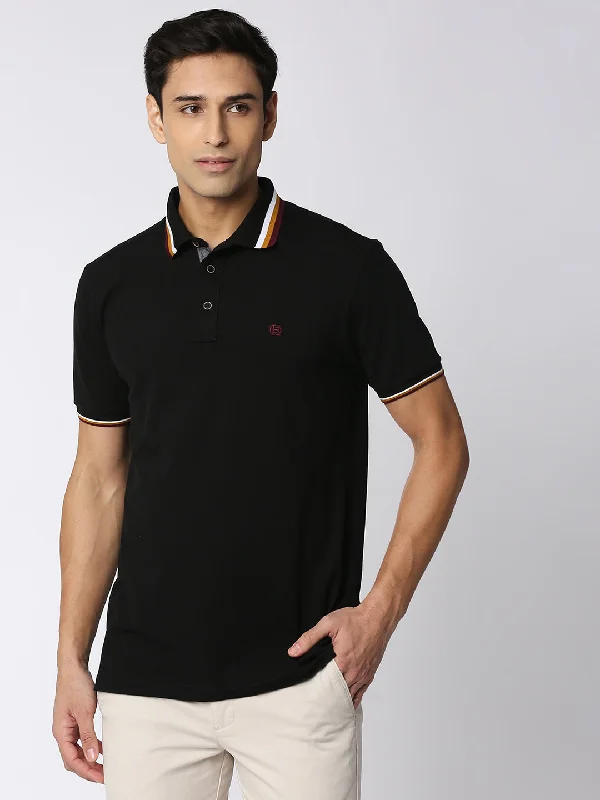 Men's eco-conscious office polo shirt-True Black Pique Lycra Polo T-shirt