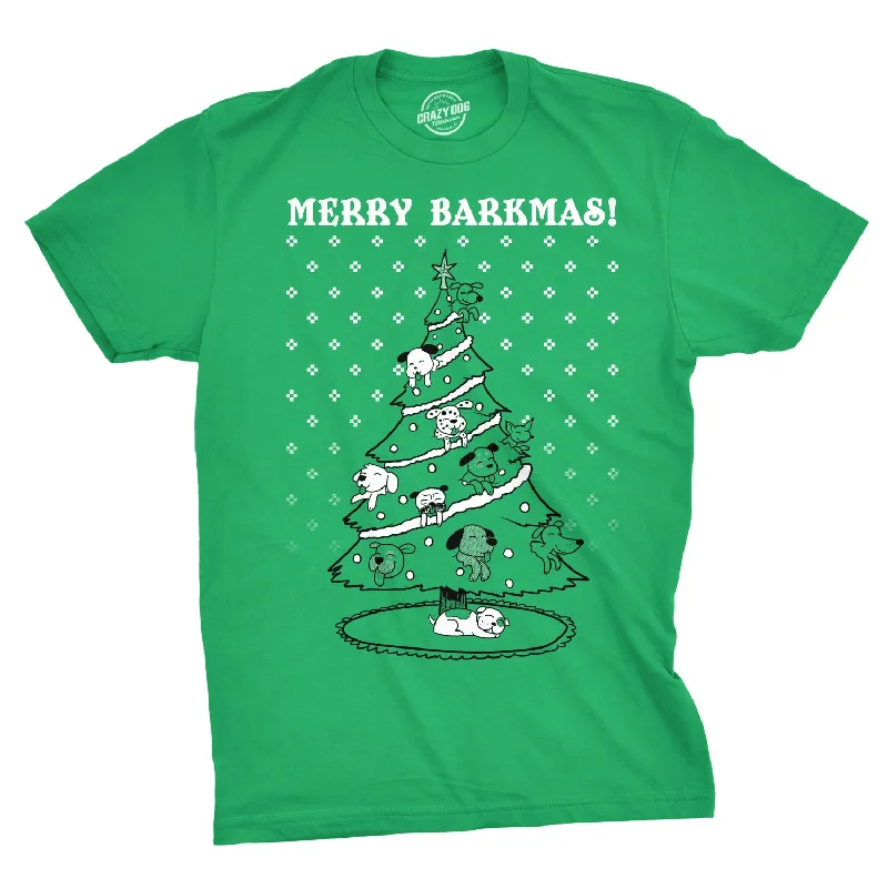 Men's seamless t-shirt-Merry Barkmas Dog Christmas Tree Men's T Shirt