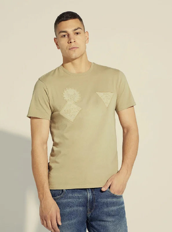 Men's breathable workout t-shirt-Almond Stone Felt Patched Logo T-Shirt