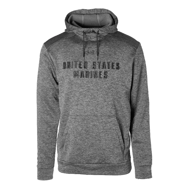 Men's quick-dry hoodie-USMC Embroidered Under Armour Fleece Hoodie- Charcoal