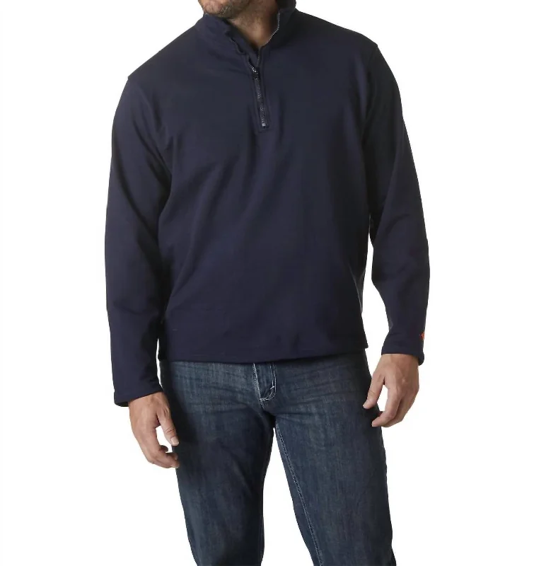 Men's weather-resistant sweatshirt-Men's Flame Resistant Quarter Zip Pullover - Plus In Navy