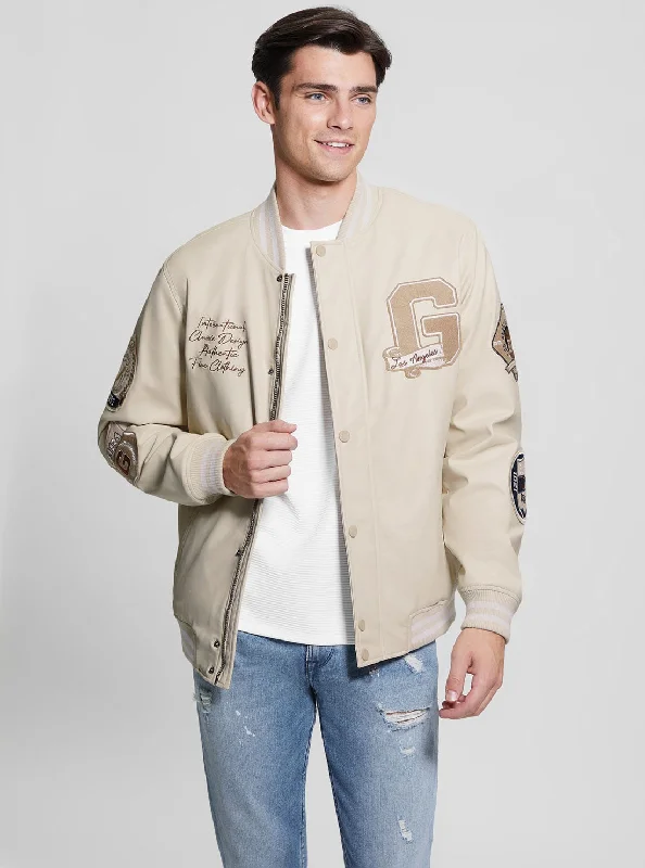 Men's ultra-lightweight trench coat-Beige Varsity Bomber Jacket