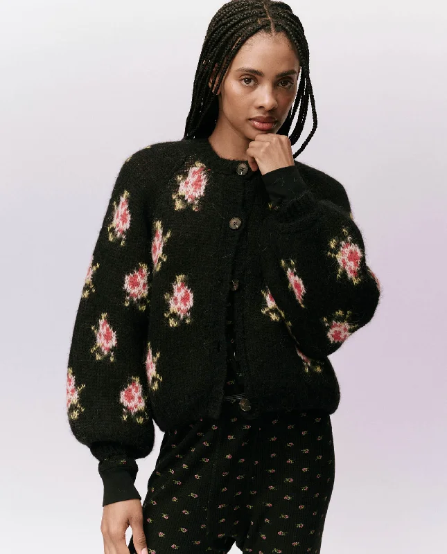 Men's utility knit-The Carousel Cardigan. -- Black Heirloom Rose