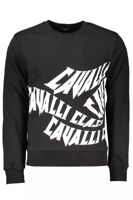 Men's half-zip sweater-Cavalli Class Elegant Printed Long-Sleeve Men's Sweater