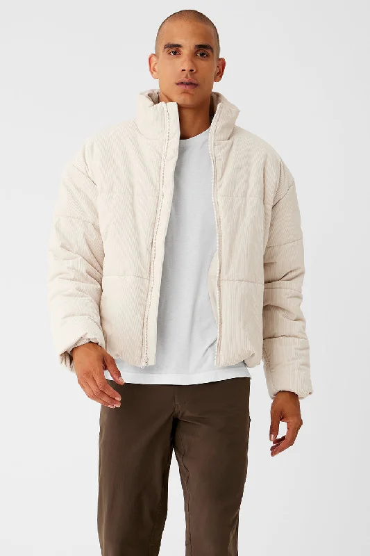 Men's modern utility jacket-Corduroy Stage Puffer - Bone