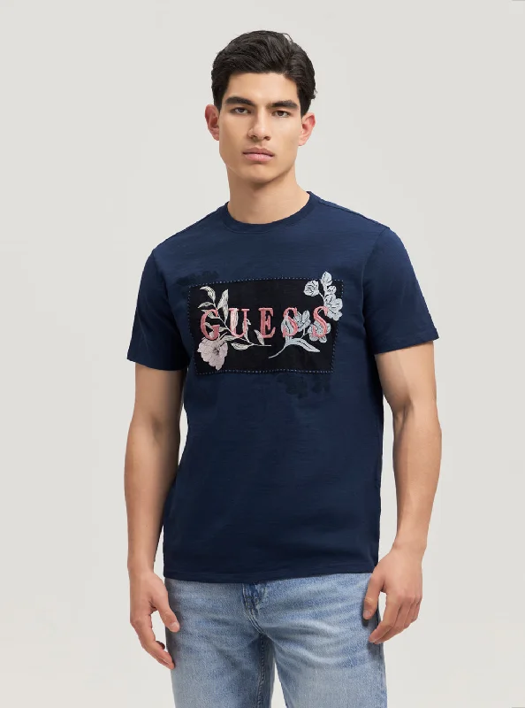 Men's wrinkle-resistant t-shirt-Navy David Embroidered Logo T-Shirt