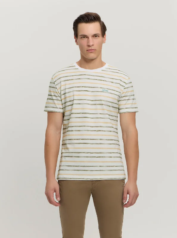 Men's longline t-shirt-Eco White Striped T-Shirt