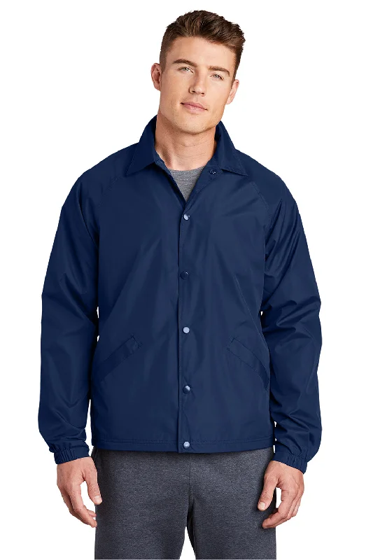 Men's gym-ready raincoat-Sport-Tek Mens Water Resistant Snap Down Sideline Jacket - True Navy Blue