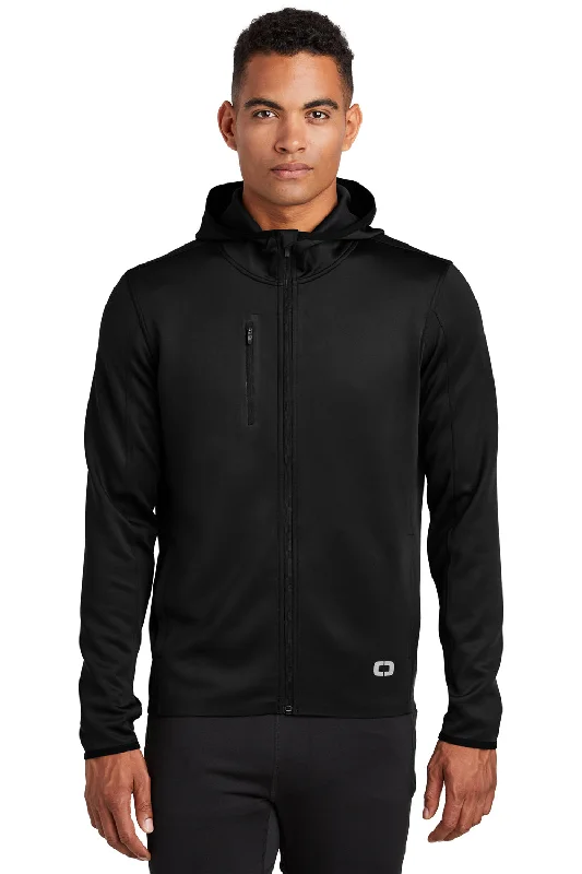 Men's weatherproof anorak-Ogio Mens Endurance Stealth Moisture Wicking Full Zip Hooded Jacket - Blacktop