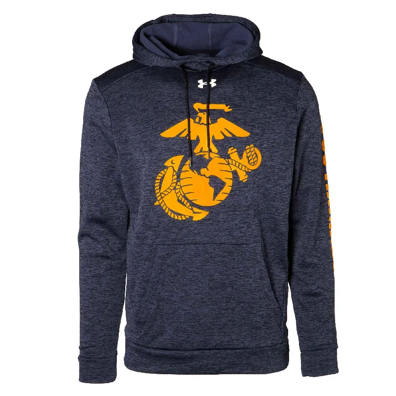 Men's relaxed fit hoodie-Eagle, Globe, and Anchor Under Armour Fleece Hoodie- Navy