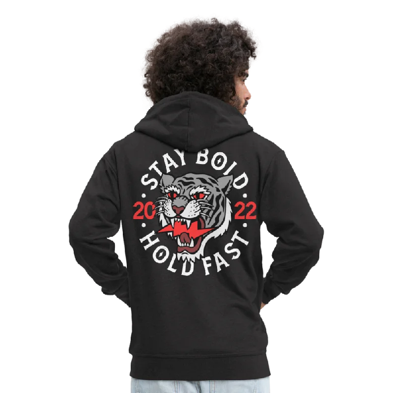 Men's tech-fabric hoodie-Stay Bold Tiger - Premium zip-up hooded jacket