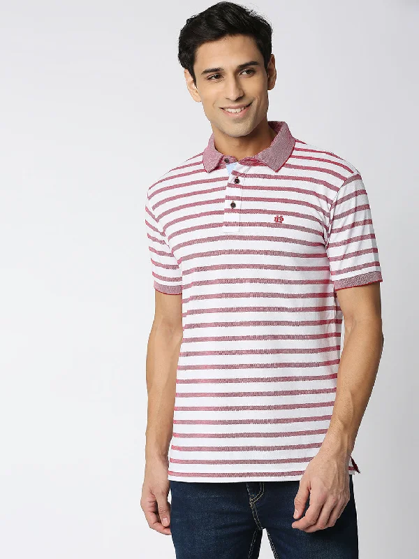 Men's quick-dry casual polo shirt-Red Striped Polo T-shirt