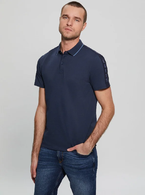 Men's relaxed fit t-shirt-Navy Blue Paul Pique Tape Polo T-Shirt