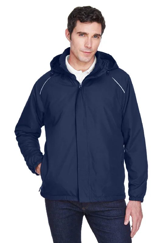 Men's antibacterial leather jacket-Core 365 Mens Brisk Full Zip Hooded Jacket - Classic Navy Blue