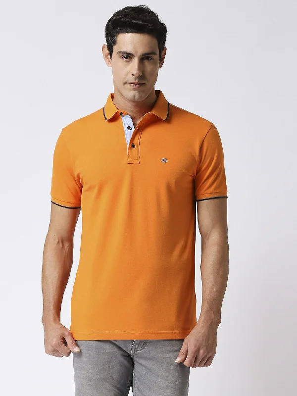 Men's eco-conscious gym polo shirt-Orange Pique Lycra Polo T-Shirt