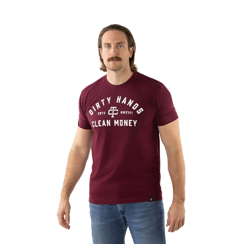 Men's vintage wash t-shirt-Troll Co. Men's "Dirty Hands Clean Money" Short Sleeve T-Shirt_Maroon