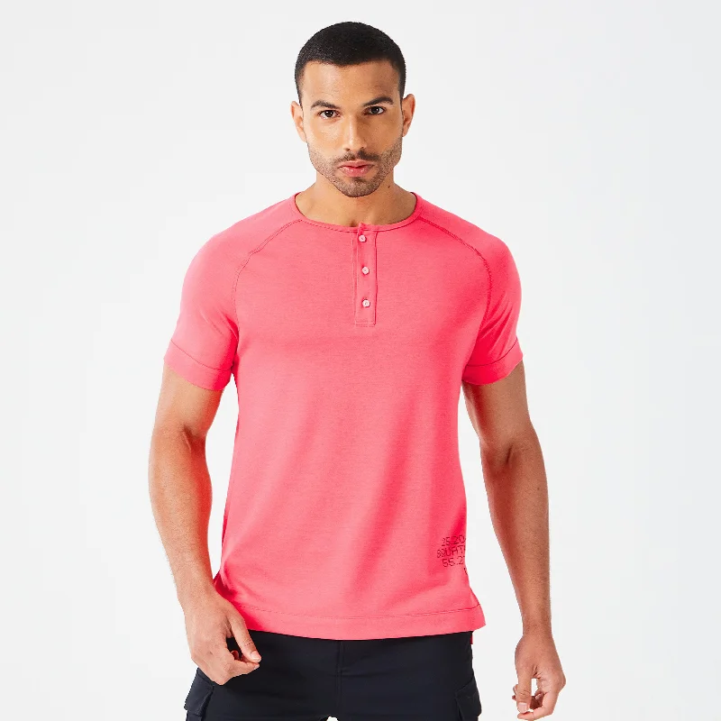 Men's retro-inspired t-shirt-Code Henley Tee - Hot Pink