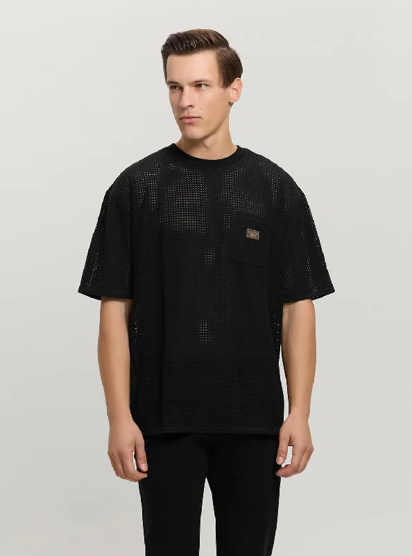 Men's lightweight travel t-shirt-Guess Originals Black Mesh T-Shirt