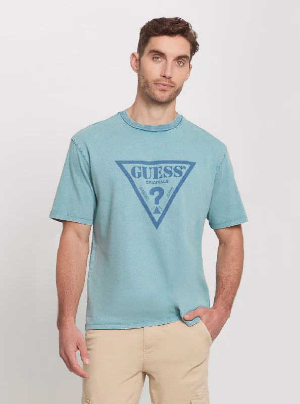 Men's longline t-shirt-Guess Originals Blue Vintage T-Shirt