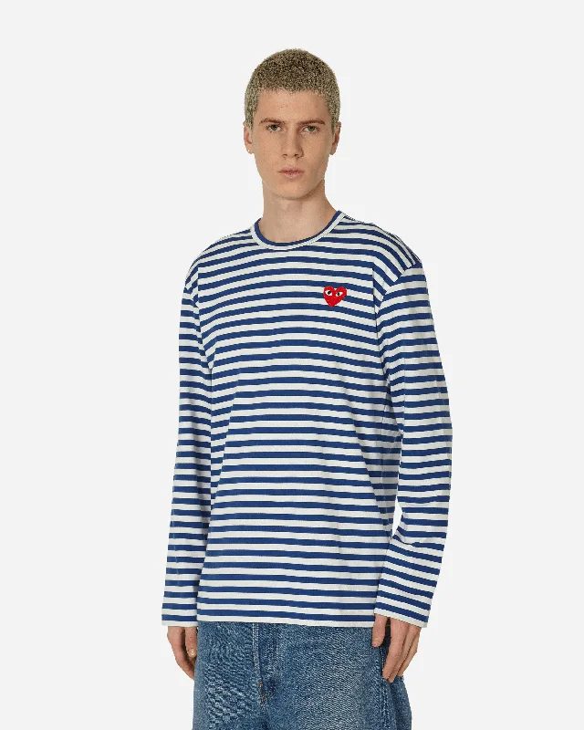 Men's graphic print t-shirt-Heart Striped Longsleeve T-Shirt Navy