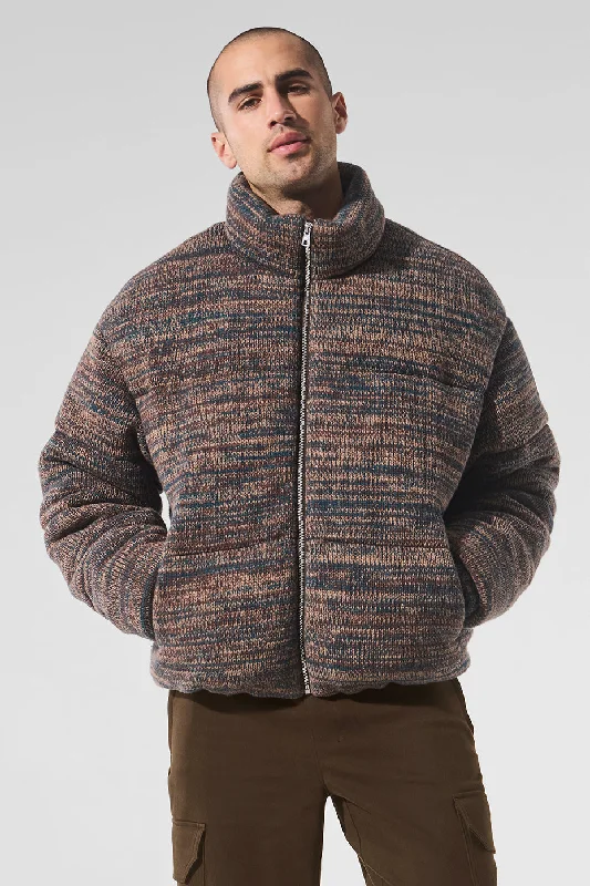 Men's fashion-forward softshell jacket-Stage Sweater Puffer - Brown Multi