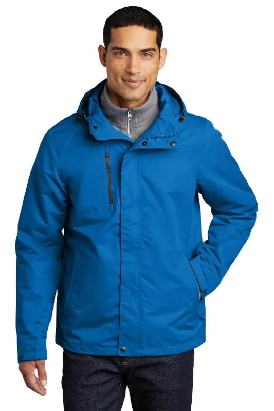 Men's breathable leather coat-Port Authority Mens All Conditions Waterproof Full Zip Hooded Jacket - Direct Blue