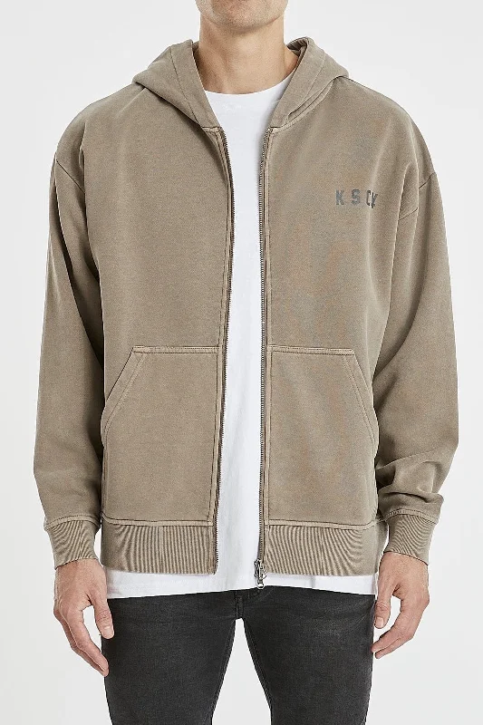 Men's pre-washed hoodie-KISS CHACEY Mens Gaskill Relaxed Hooded Zip Sweater Pigment Driftwood