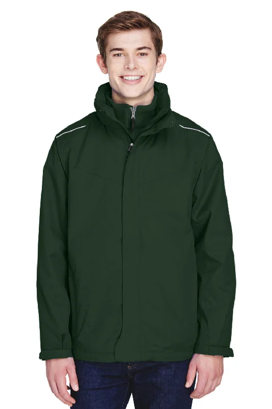 Men's weather-resistant bomber jacket-Core 365 Mens Region 3-in-1 Water Resistant Full Zip Hooded Jacket - Forest Green