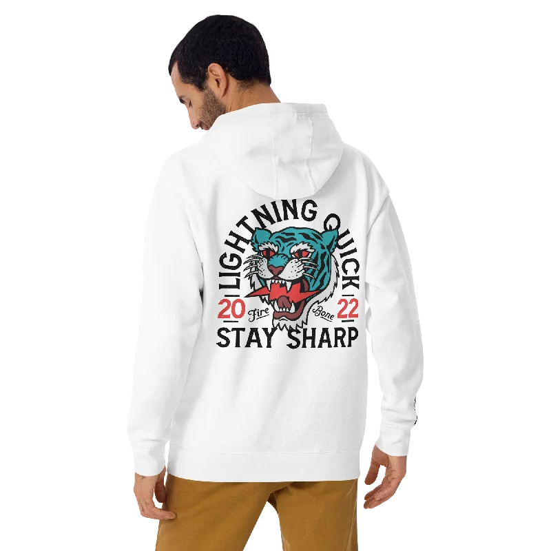 Men's high-stretch hoodie-Lightning Tiger - White hoodie